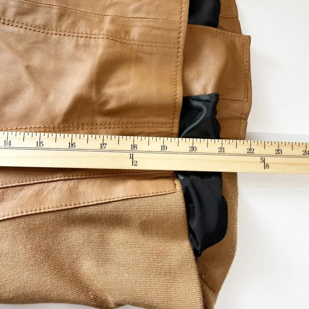 Johnston &‎ Murphy Women's Brown Leather Moto Jacket Rib Contrast - Size Medium